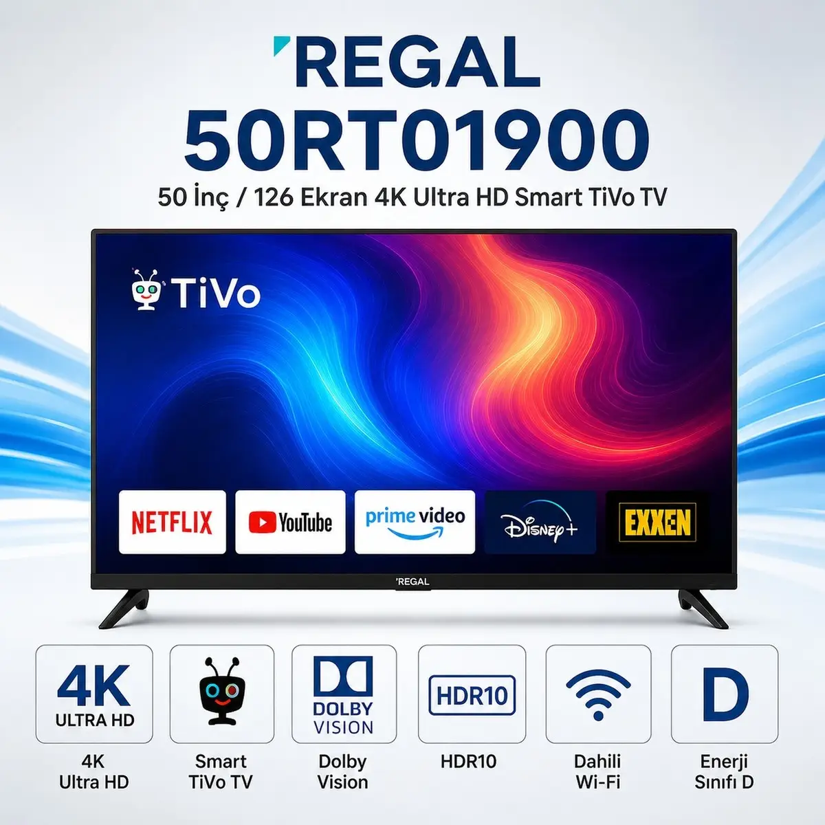50RT01900 50 Inç 126 Ekran 4K Ultra Hd Smart Tivo LED Televizyon HDR10 Dolby Vision